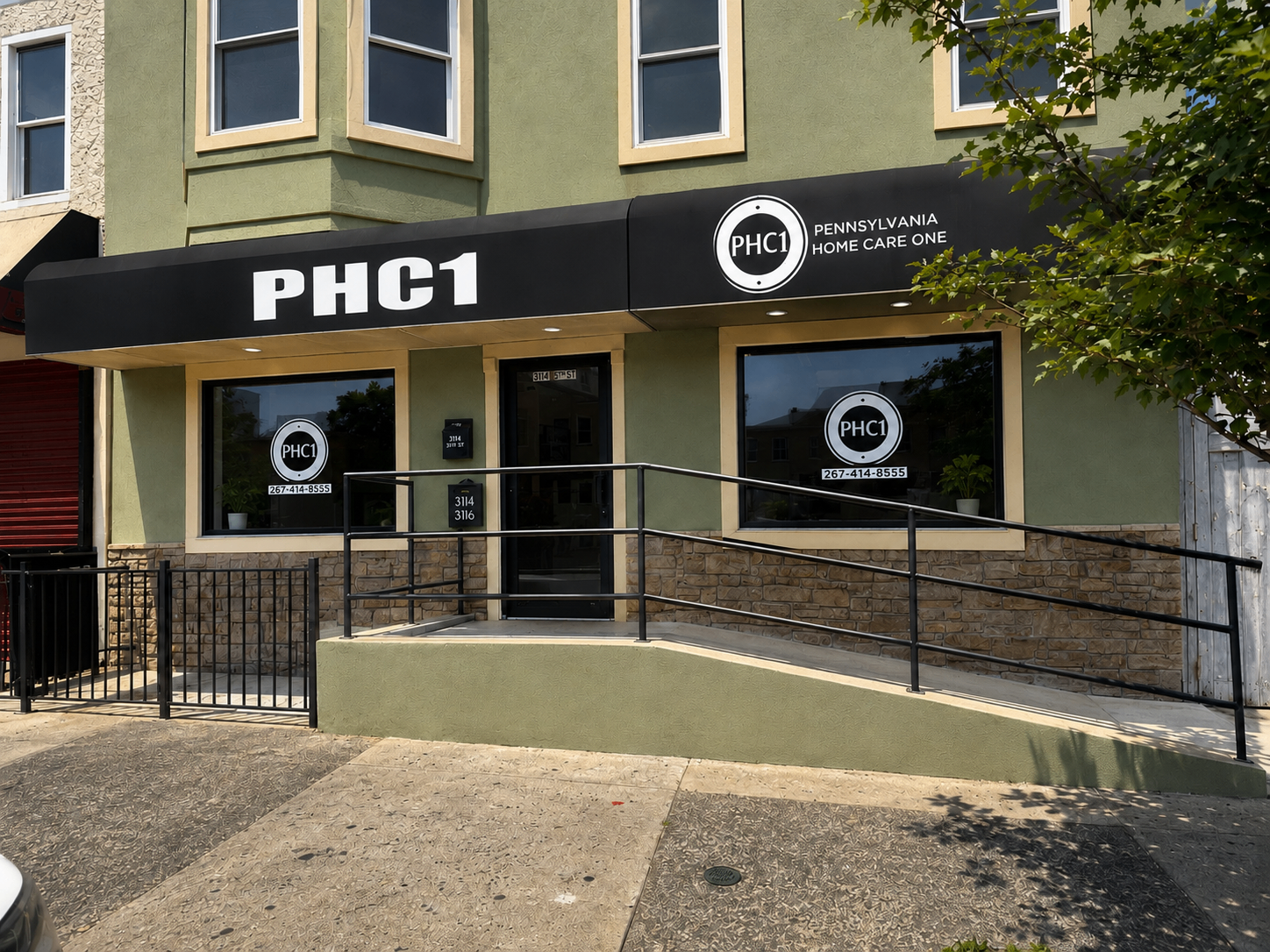 Pennsylvania Home Care One office storefront with emerald and gold branding welcoming Pennsylvania families